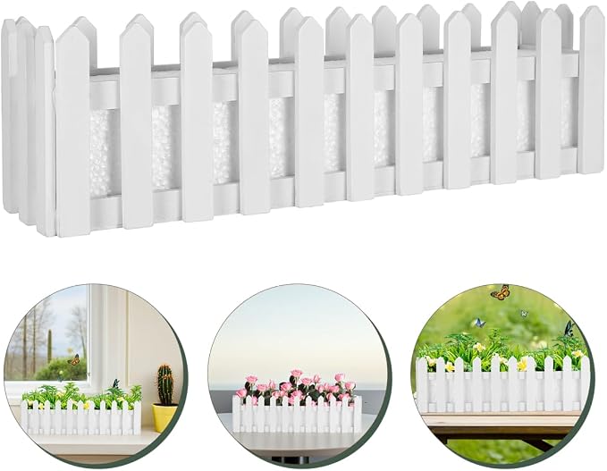 YARDWE Picket Fence Panels Wooden Picket Fence Flower Pot Window Box Planter - Image 2
