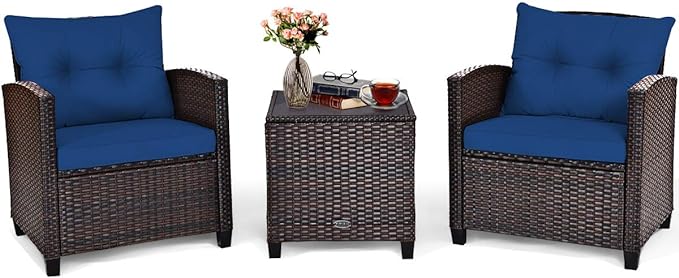 Tangkula 3 Pieces Patio Furniture Set, PE Rattan Wicker 3 Pcs Outdoor Sofa Set by TANGKULA