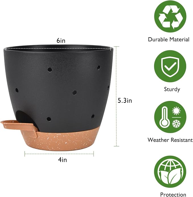 6 Inch Orchid Pots with Holes, 2 Pack Self Watering Planters - Image 5
