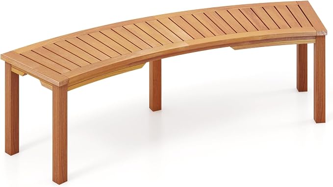 Tangkula Outdoor Curved Bench, Acacia Wood Fire Pit Bench w/Slatted Seat by TANGKULA