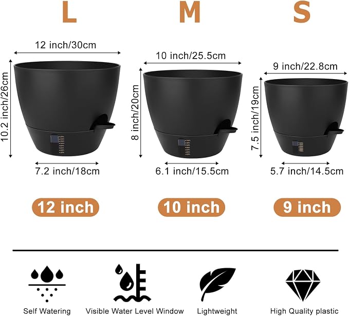 Self-Watering Plant Pots with Water Level Indicator, Drainage Holes & Saucers – - Image 2