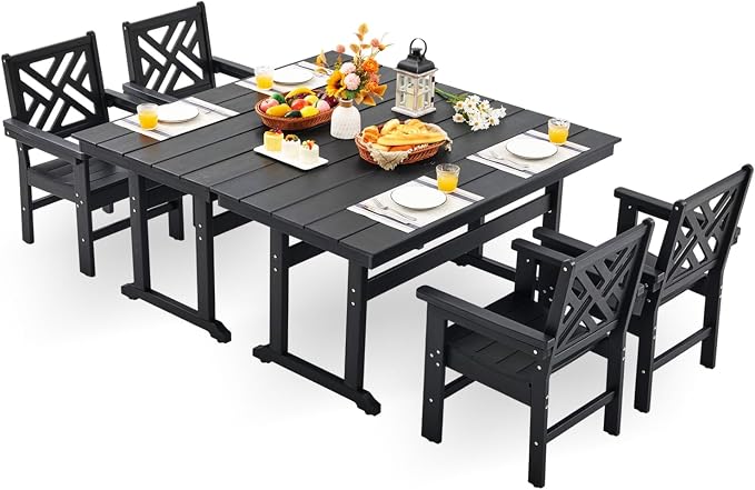 HDPE Outdoor Dining Set, 6-Piece Outdoor Table and Chairs Include 4 Dining by Unknown