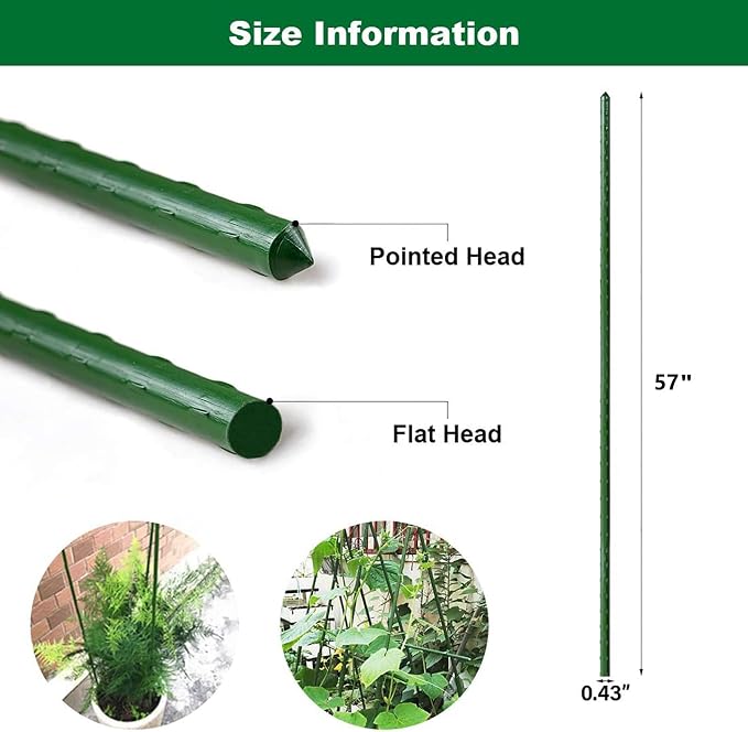 Garden Plant Stakes 57 Inch Tomato Stakes, 20 Pack Steel Plant Stick Support - Image 3