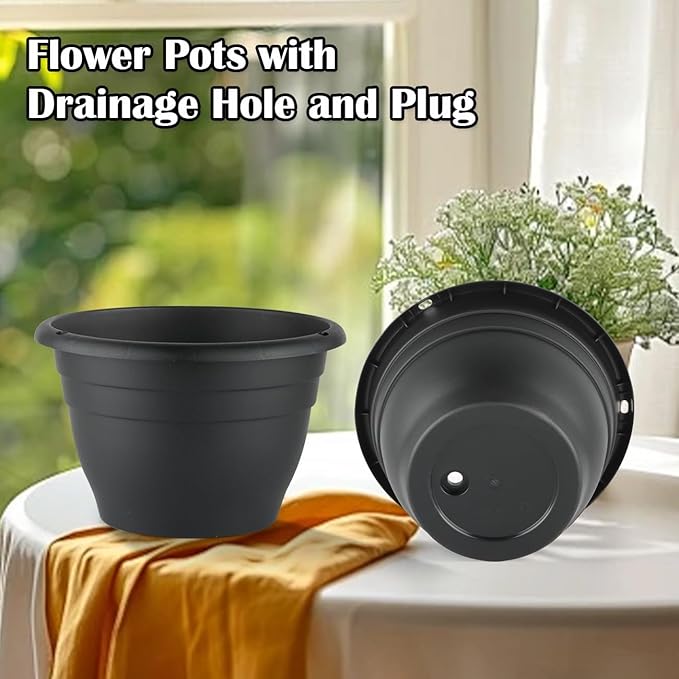 5 Pack 10 Inch Plant Pots Plastic Planters - Image 6