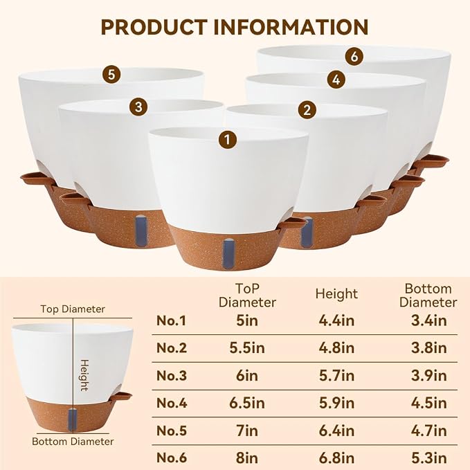 7/6.5/6/5.5/5 Inch Self Watering Pots, Plastic Flower Pots - Image 6