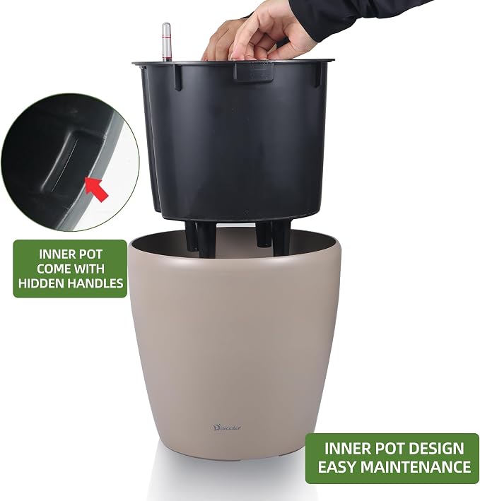 Dexceder 11x10 Inches Self Watering Planter Indoor Outdoor, Inner Pot Design - Image 4