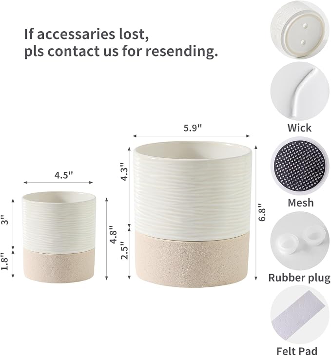 Nihow Self Watering Plant Pot for Indoor Plants: 4.5+6 Inch Ceramic Planter - Image 2