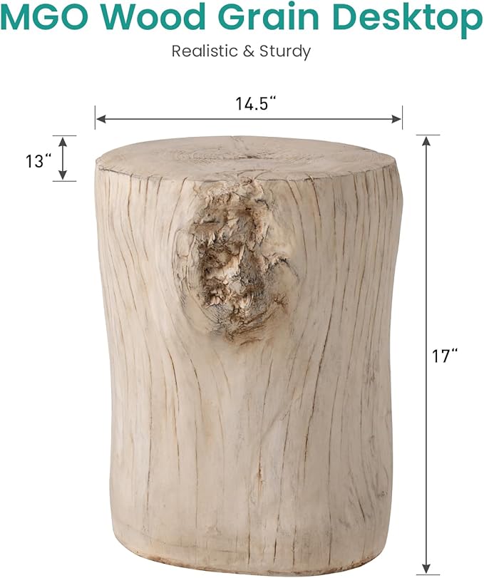 SUNBURY Outdoor Side Table Set of 2, Tree Stump Side Table Antique Beige - Image 2