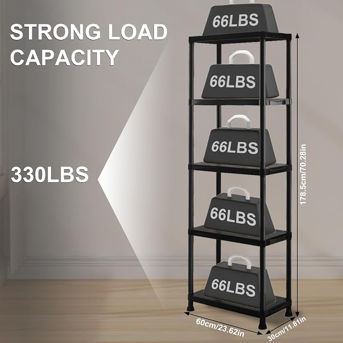 Plastic Storage Shelves, 70.2" H x 11.8" D x 23.62" W Plastic Shelves - Image 3