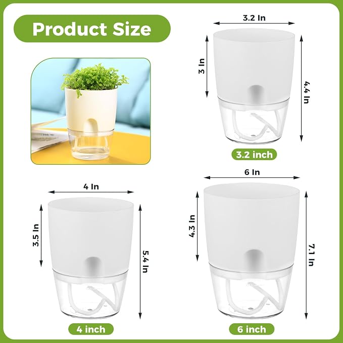 8 Pack Self Watering Pots for Indoor Plants, PlanterHoma 3.2 Inch Plant Pot - Image 3