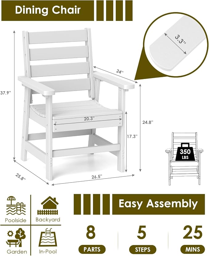 GREENVINES Outdoor Dining Chair | HDPE | Patio Chairs | All-Weather | White - Image 2