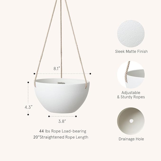 La Jolie Muse White Hanging Planter Basket - Image 2