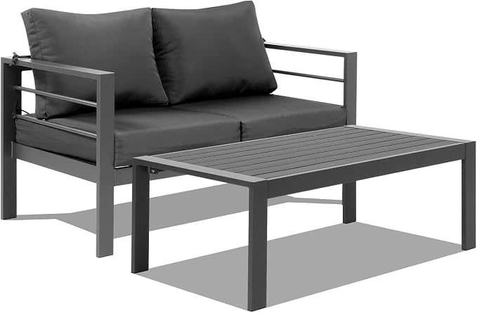 VINGLI 2-Piece Outdoor Patio Furniture Aluminum Love-seat and Coffee Table Set by VINGLI