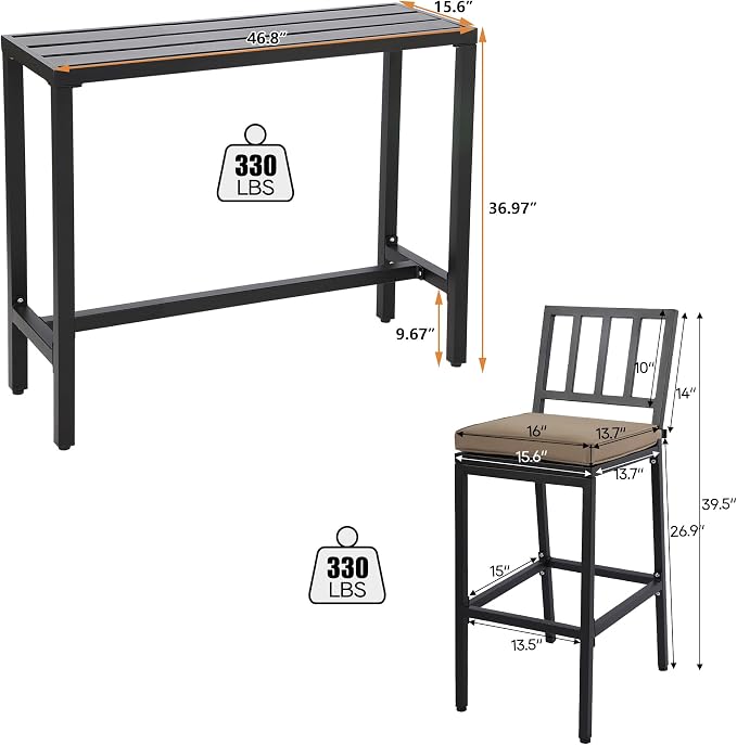 Outdoor Patio Bar Set, Bar Height Patio Dining Set, Weather-Resistant Bistro - Image 7