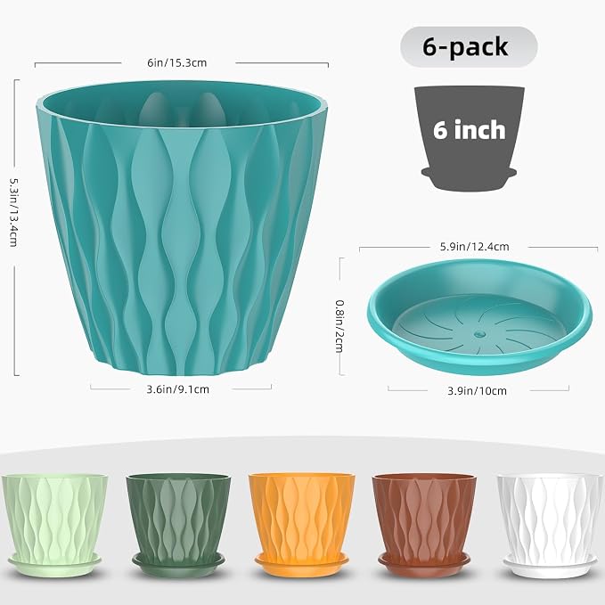 6 Pack 6 Inch Indoor Plant Pots - Image 2