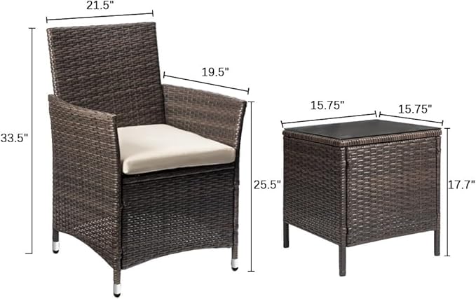 Devoko Patio Porch Furniture Sets 3 Pieces PE Rattan Wicker Chairs - Image 8