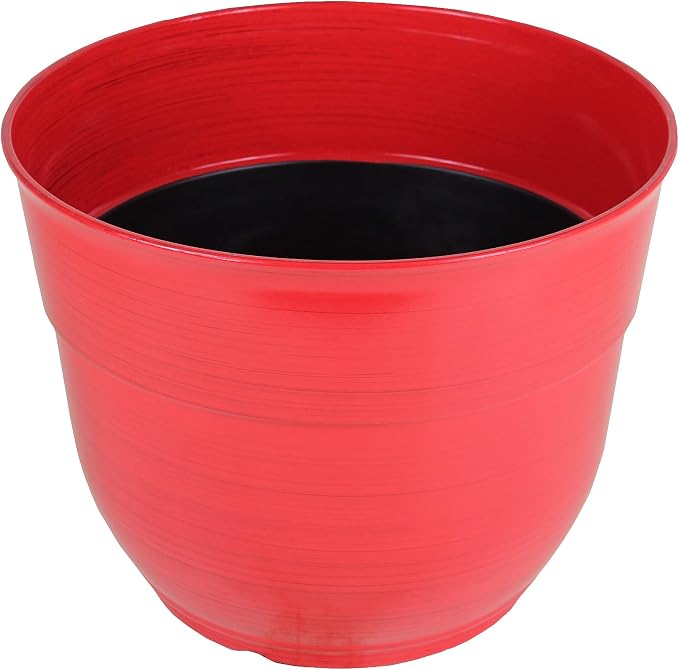 Garden Elements Indoor/Outdoor Glazed Brushed Happy Plastic Planter, Bright Red - Image 4