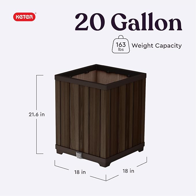 Keter Signature 21.6 Inch Tall Square Large Wood Look Planter - Image 2