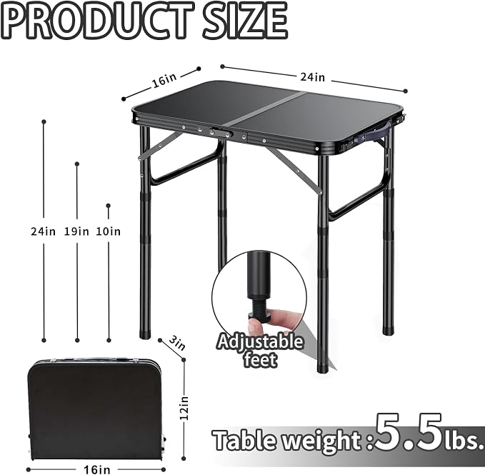 Outdoor Side Table, Portable 3 Adjustable Height Small Outdoor Folding Table - Image 3