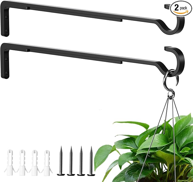 15 Inch 2 Black Pack Heavy Duty Outdoor Plant Hangers, Iron Hanging Plant by saffruff