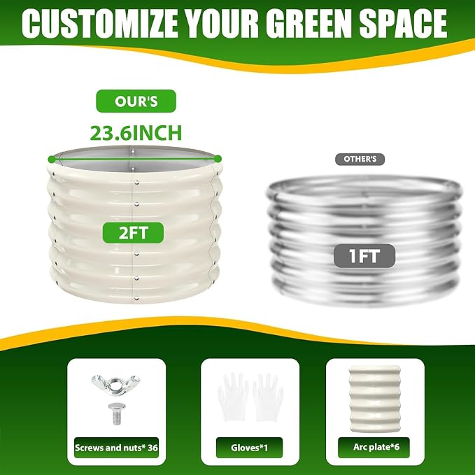 17" Tall Elevated Round Metal Rised Garden Bed- 2'x2' in Size and 0.8MM Thick - Image 3