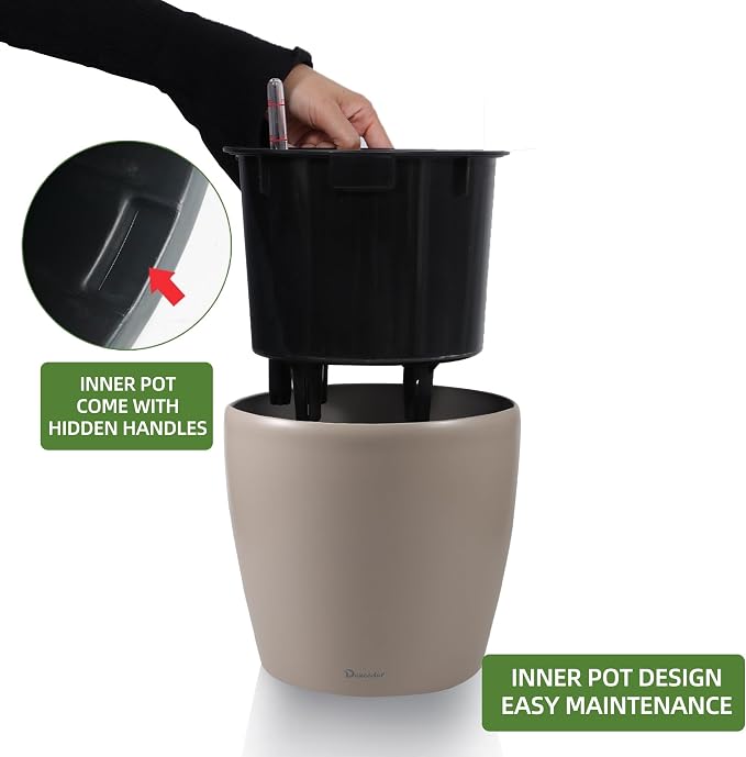 Dexceder 9x8 Inches Self Watering Planter Indoor Outdoor, Inner Pot Design - Image 4