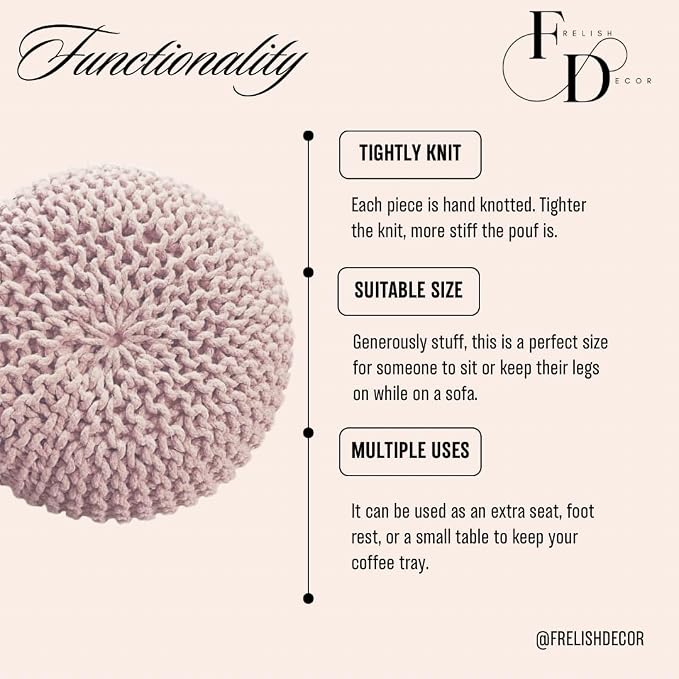 FRELISH DECOR Round Pouf Ottoman Hand Knitted 100% Cotton Pouf Foot Stool - Image 5