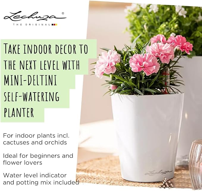 Lechuza MINI-DELTINI Cream White High Gloss, Self-Watering Small Indoor Planter - Image 5