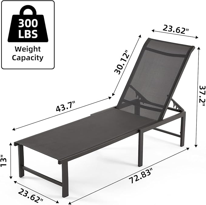 Outdoor Pool Lounge Chairs, Patio Aluminum Chaise Lounge, Five-Position - Image 3