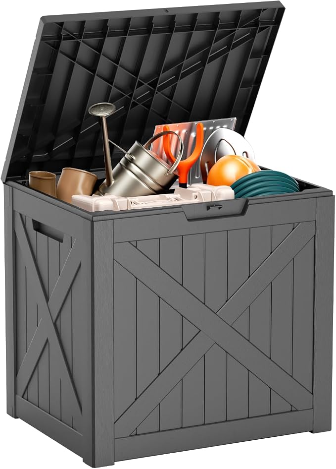 EasyUp 32 Gallon Outdoor Storage Box, Resin Waterproof UV-Resistant Deck Box by EASYUP
