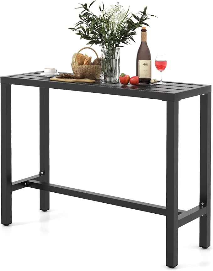 COSTWAY Outdoor Bar Table 48-inch Wide, Narrow Counter Height Dining Table by COSTWAY
