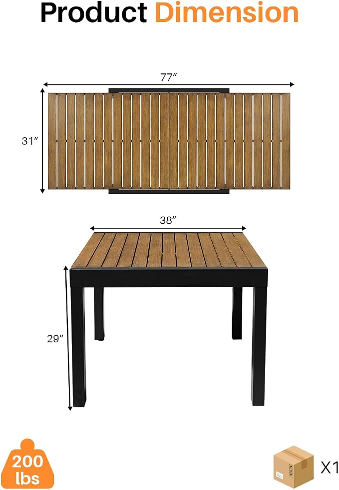 Expandable Patio Dining Table, Never-Rust Aluminum Extendable Outdoor Dining - Image 3