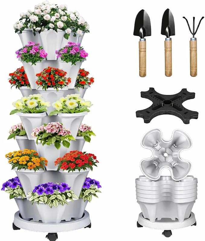 Vertical Strawberry Planter 7 Tier Stackable Tower Herb Planters-Stacking by Bociks