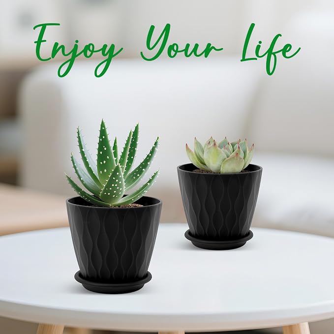 4 inch Plant Pots, 5 Pack Flower Pots Outdoor Indoor, Planters - Image 5