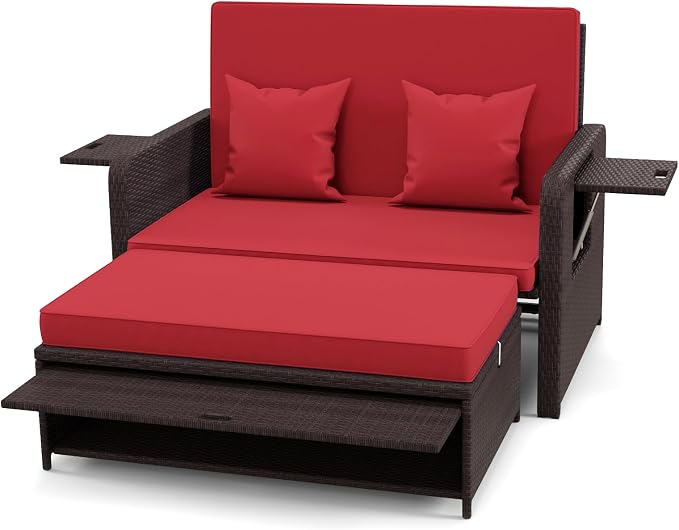 LDAILY Moccha Outdoor Daybed, Wicker Loveseat Sofa Set - Image 9