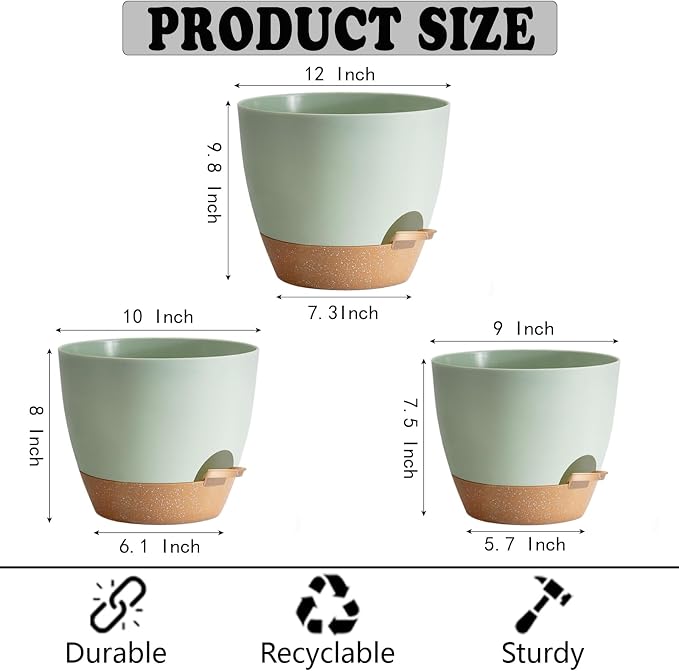 Indoor Pot For Plants 3 Pack 12/10/9 Inch Self Watering Pot For Lazy People - Image 3