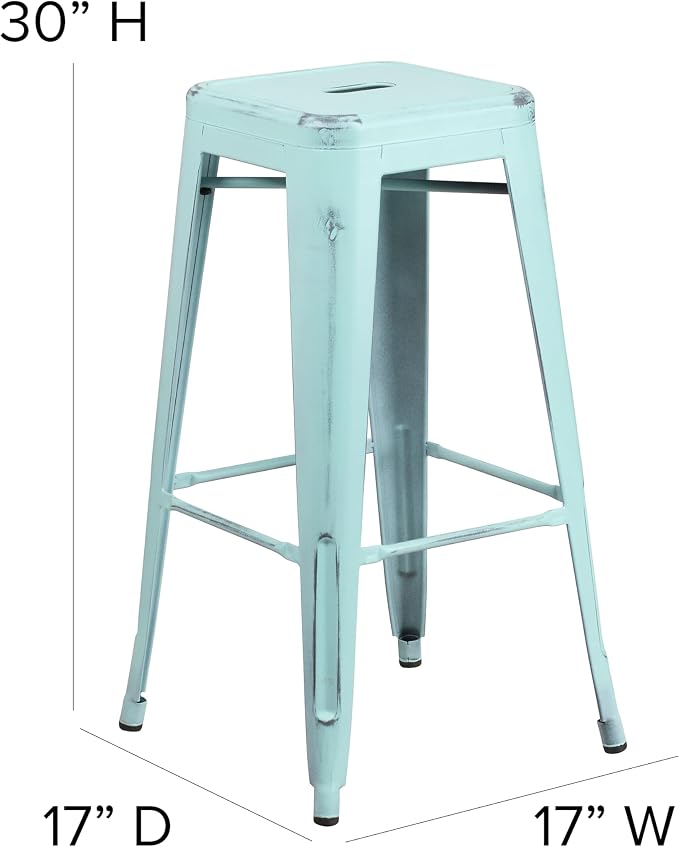 Flash Furniture Kai Commercial Grade 30" High Backless Distressed Green-Blue - Image 3