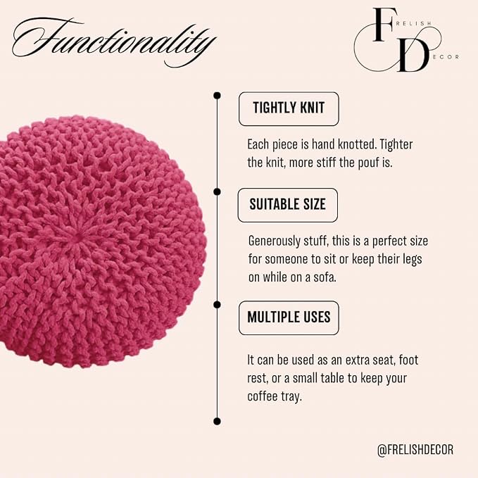 FRELISH DECOR Round Pouf Ottoman Hand Knitted 100% Cotton Pouf Foot Stool - Image 5