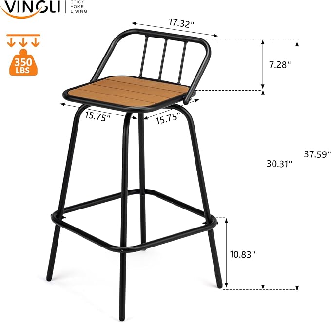 VINGLI 2 PCS Outdoor Swivel Bar Stools, 30 Inch Metal Barstools - Image 7