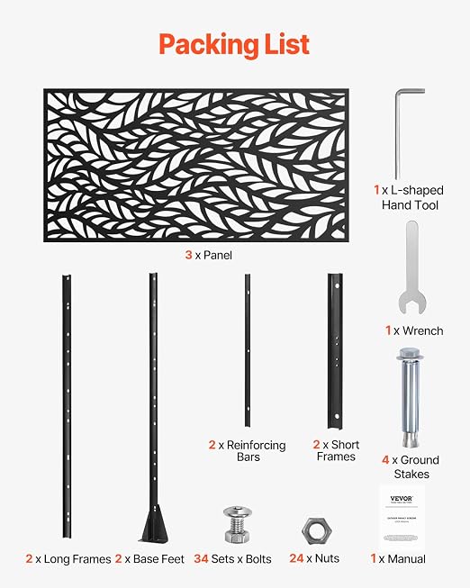 VEVOR Metal Privacy Screen, Outdoor Privacy Screens & Panels, Freestanding - Image 6