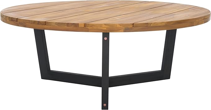 SAFAVIEH Outdoor Collection Leo Natural/Black Solid Wood Round Coffee Table by SAFAVIEH