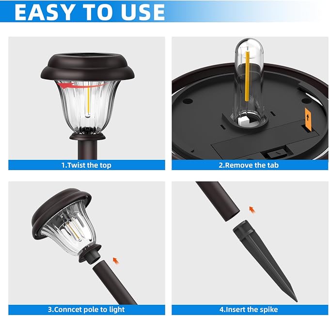 DERAYSION 8 Pack Solar Lights Outdoor, Stainless Steel Glass Solar Pathway - Image 6