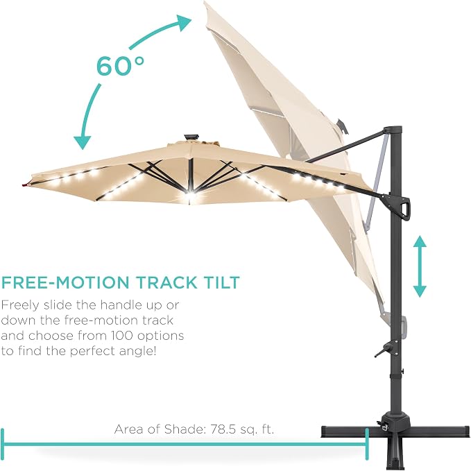 Best Choice Products 10ft Solar LED Cantilever Patio Umbrella, 360-Degree - Image 5
