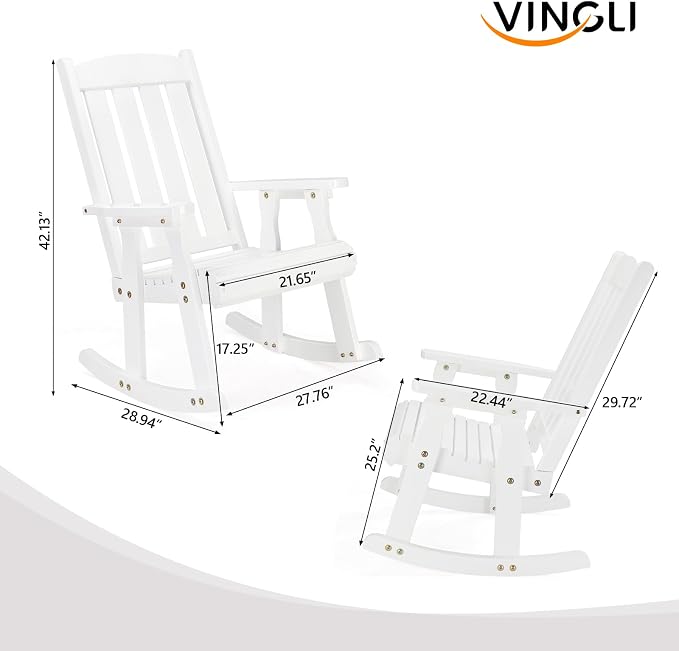 VINGLI Heavy Duty 600 LBS Outdoor Wooden Rocking Chair - Image 3