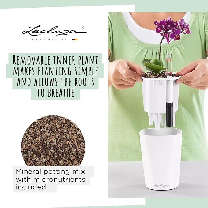 Lechuza MINI-DELTINI Cream White High Gloss, Self-Watering Small Indoor Planter - Image 3