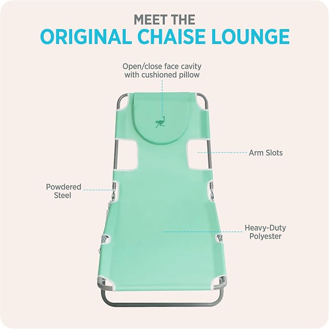 Ostrich 4-Position Outdoor Chaise Lounge w/Face Cushion & Arm Holes, Teal - Image 6