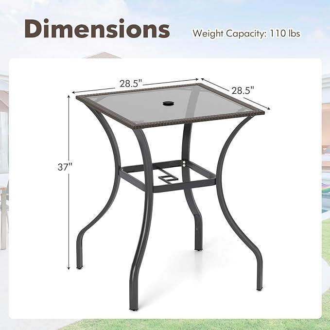 Tangkula Bistro Bar Table, 28.5" Square Bar Height Bistro Table w/ 2" Umbrella - Image 2