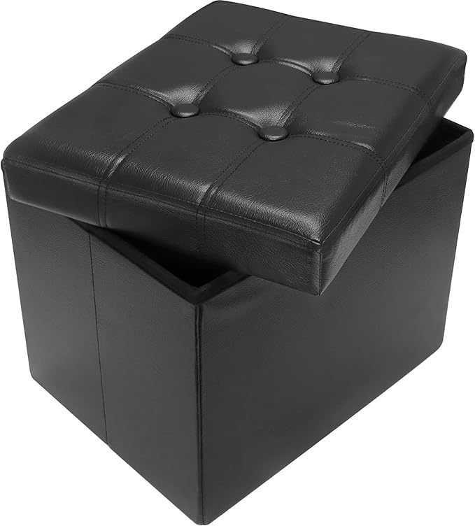 AmasSmile Storage Ottoman Folding Foot Rest Stool, Leather Footstool Bench by AmasSmile