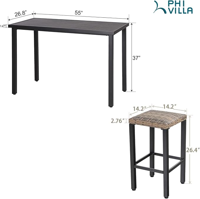 PHI VILLA 5 Piece Patio Bar Set, Bar Height Outdoor Dining Set - Image 6
