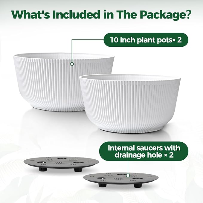 T4U 10 Inch Self Watering Pots for Indoor Plants, 2 Pack Large Plant Pots - Image 6